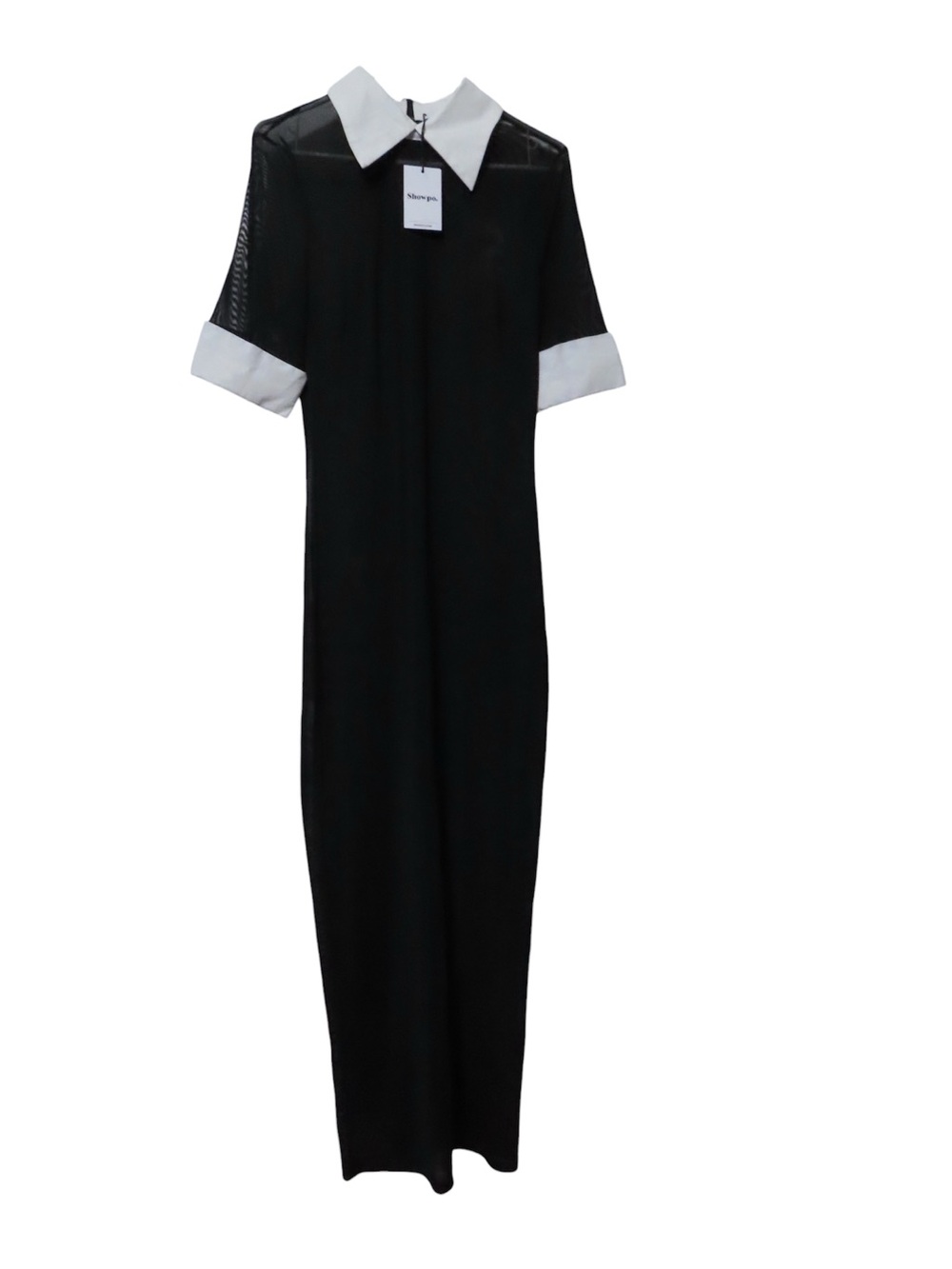 Showpo Renata Black Sheer Contrast Collar Maxi Dress US 10 NWT